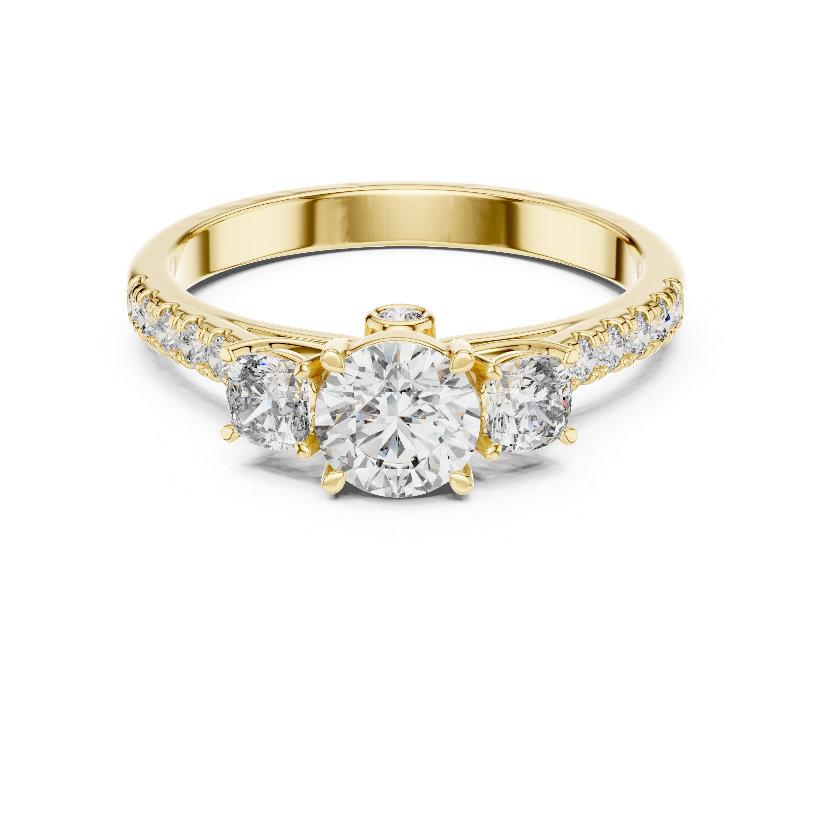 Gold ring with diamonds on a white background